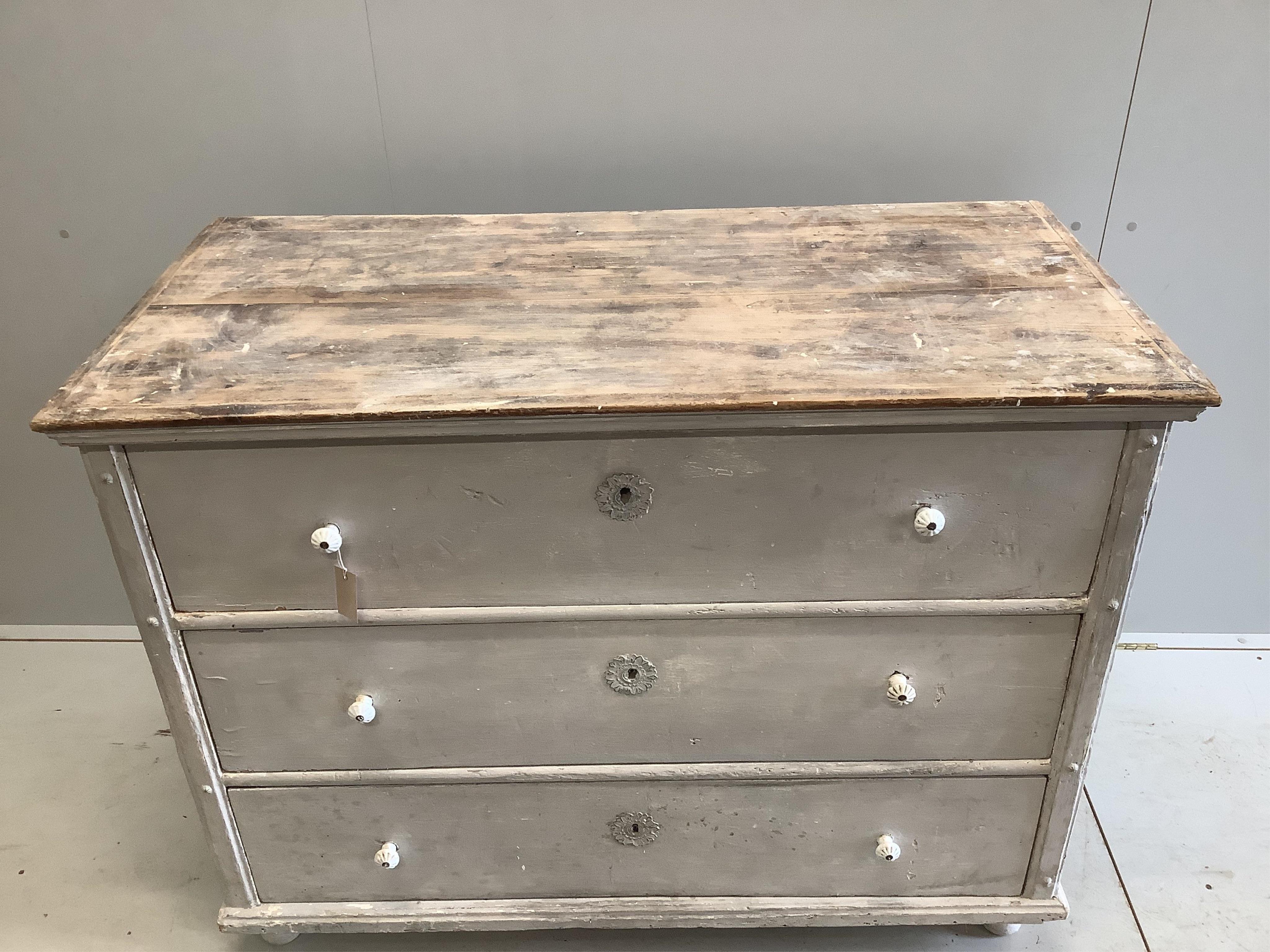 A 19th century painted Continental painted pine commode, width 128cm, depth 64cm, height 99cm. Condition - fair